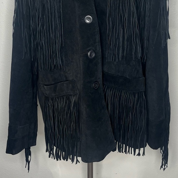 Vintage Leather Gallery Black Suede Trim Button Down Jacket Western Cowboy - Picture 5 of 7